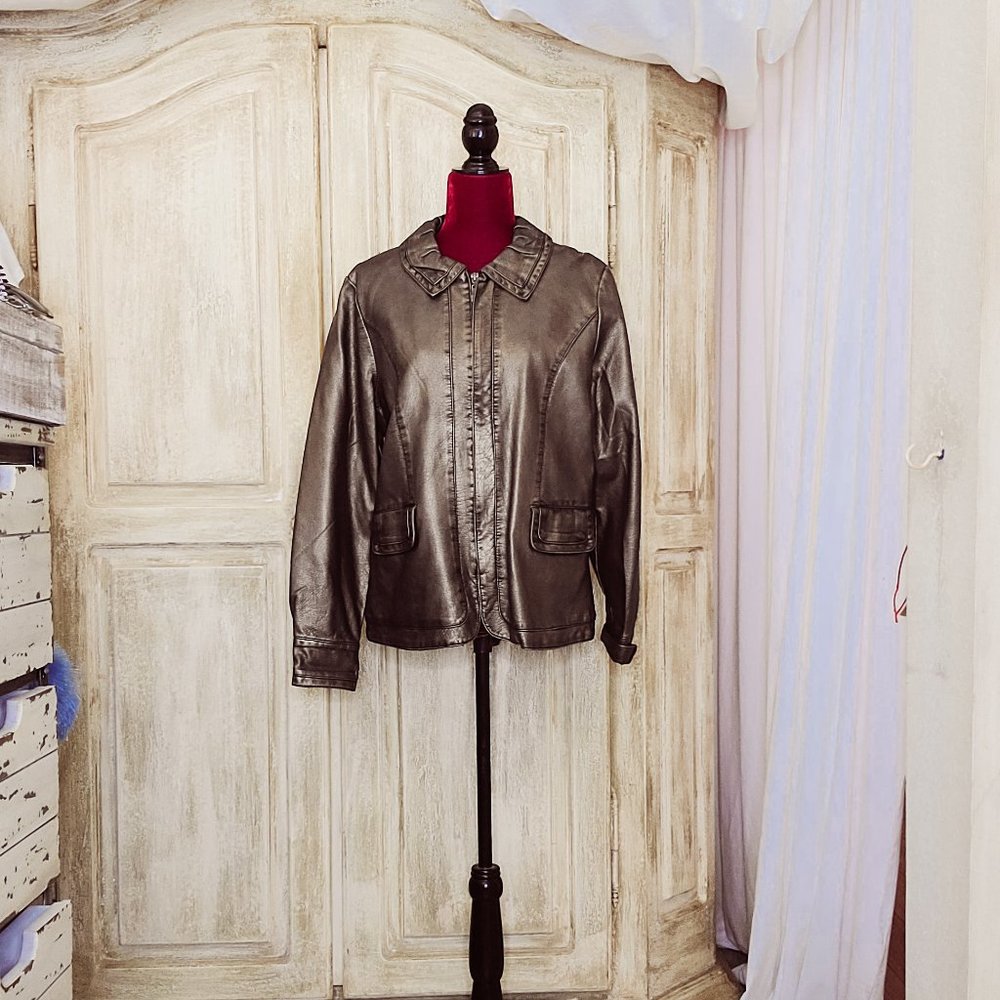💖 Vintage Bronze Faux Leather Moto Jacket